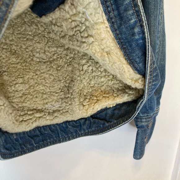 VINTAGE Y2K GAP Size XS Blue Sherpa Fleece Lined Pockets Denim Zip Jean Jacket - Picture 6 of 10